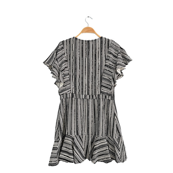 LoveShackFancy Black Cream Textured Flutter Sleeve Mini Wrap Style Dress - Picture 5 of 8